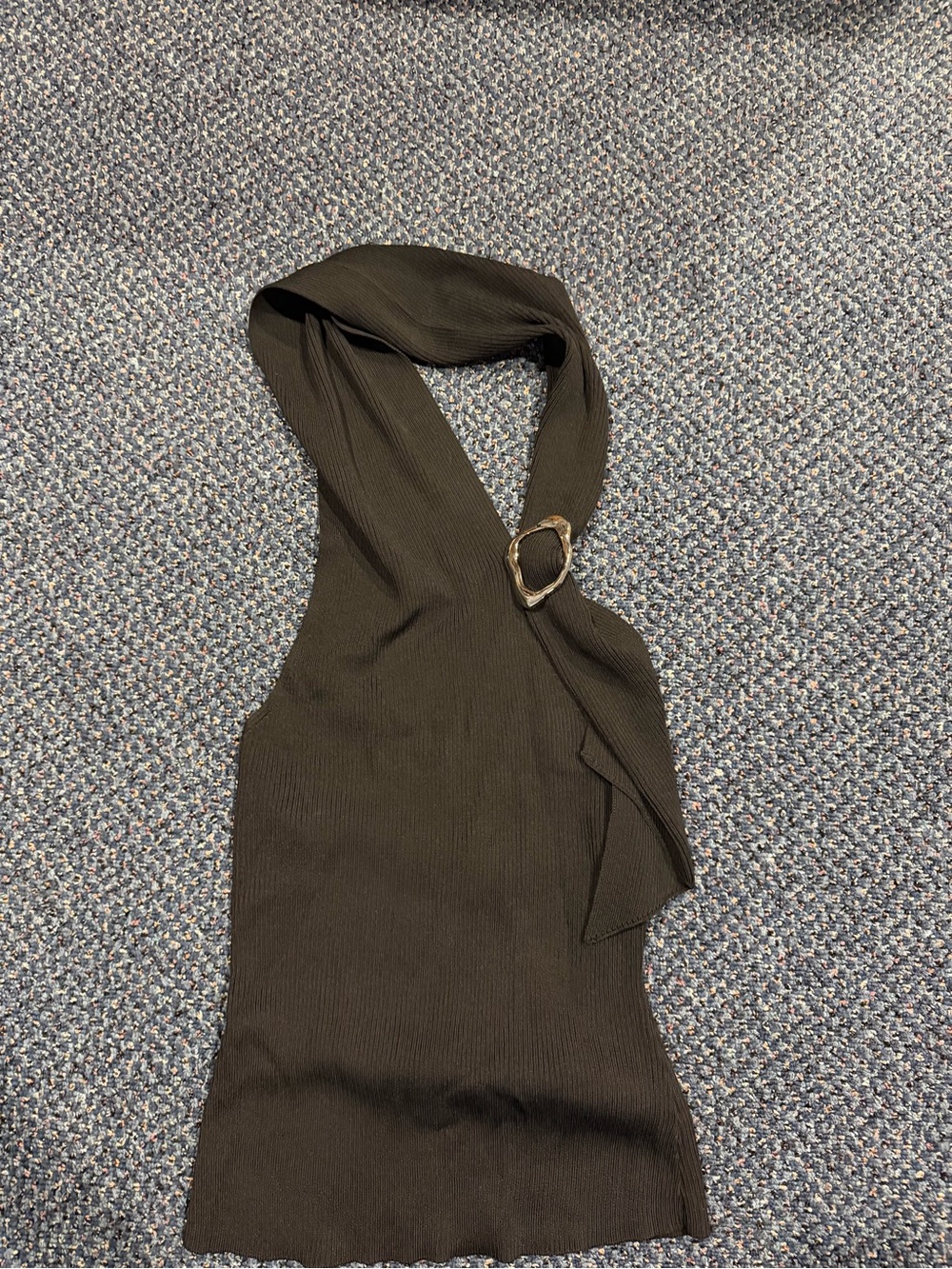 Sleeveless Black Halter Top with Buckle Detail